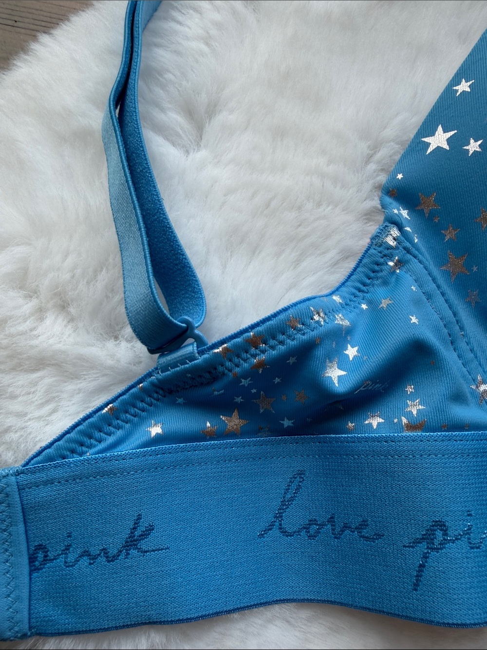 PINK Victoria's Secret Bright Blue Star-Print Wireless Bra size 32DD - Picture 6 of 12